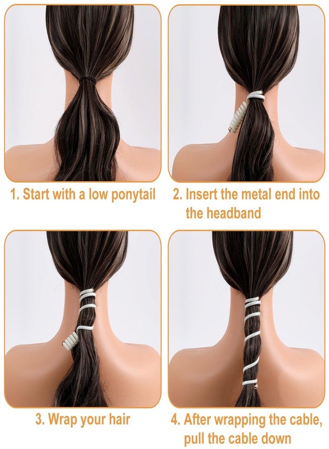 SmallCat 4PCS Spiral Hair Ties, 4 Colors Phone Cord Shape Hair Bands, Elastic Rubber Ponytail Holders for Women, No Crease Hair Accessories for Long Curly Hair - Black, Dark Brown, Light Brown, White - Image 4